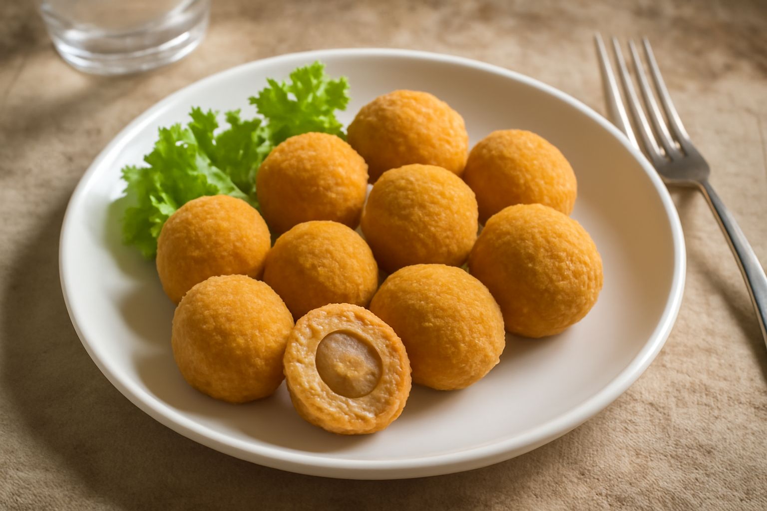Olive ascolane dorate e croccanti in una ciotola bianca, tagliate a metà per mostrare il ripieno di carne macinata e formaggio fuso