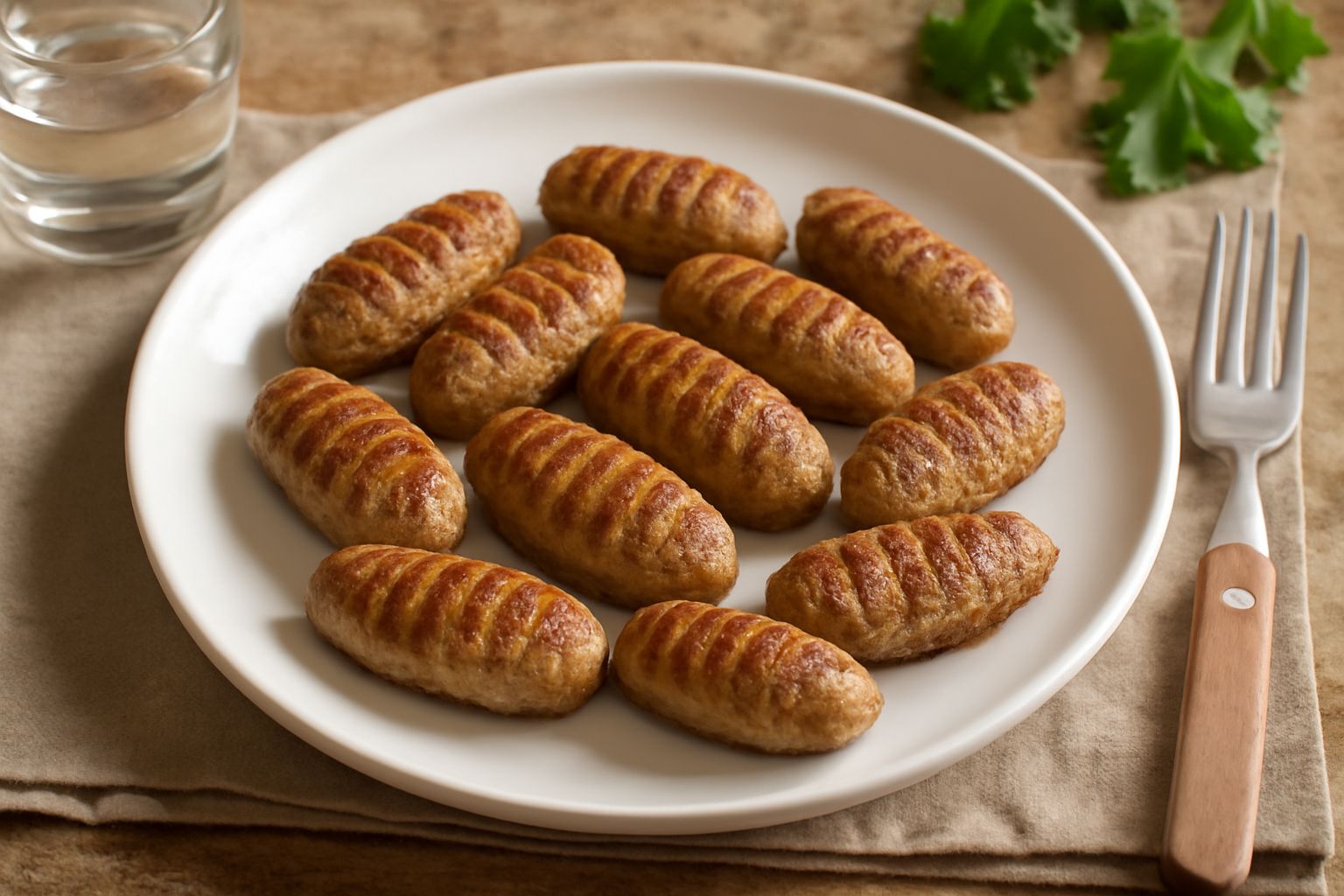 Olivette rigate dorate e croccanti in una padella antiaderente, con righe marcate sulla superficie, circondate da rosmarino fresco e gocce d'olio d'oliva