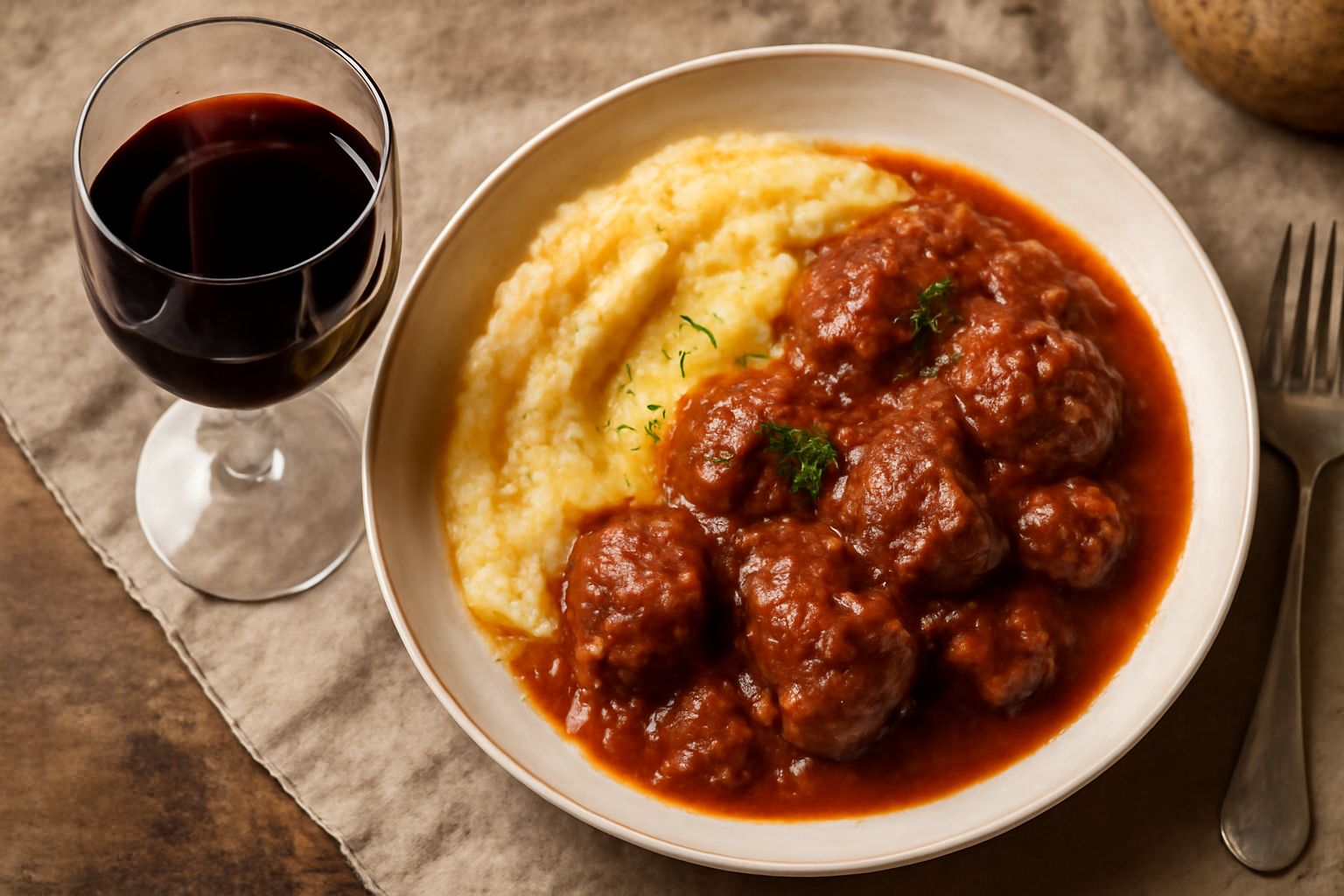 Bicchiere di vino rosso Ormeasco con tonalità rubino scuro, accanto a ingredienti freschi su tavolo di legno chiaro, con sfondo di colline liguri sfocate