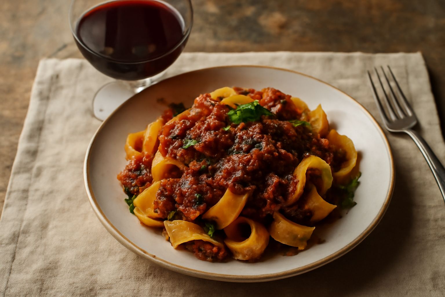 Calice di vino rosso Ornellaia con riflessi violacei, accompagnato da un piatto di bistecca di manzo con erbe aromatiche e verdure grigliate