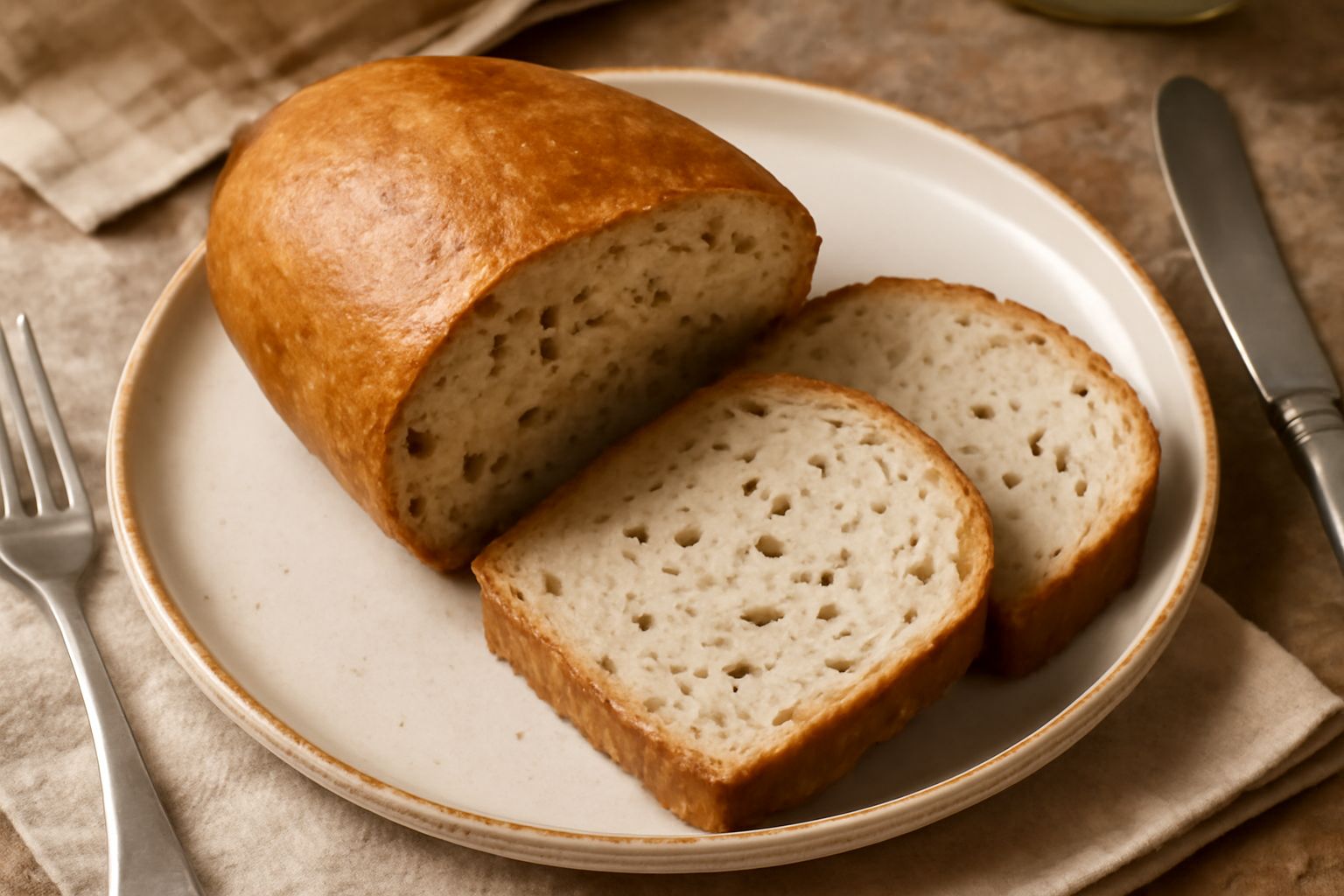Pane alla liquirizia appena sfornato, dorato in superficie, tagliato a fette mostrando l'interno morbido color crema con piccoli strati di liquirizia visibili, su una tavola di legno con grani di sale