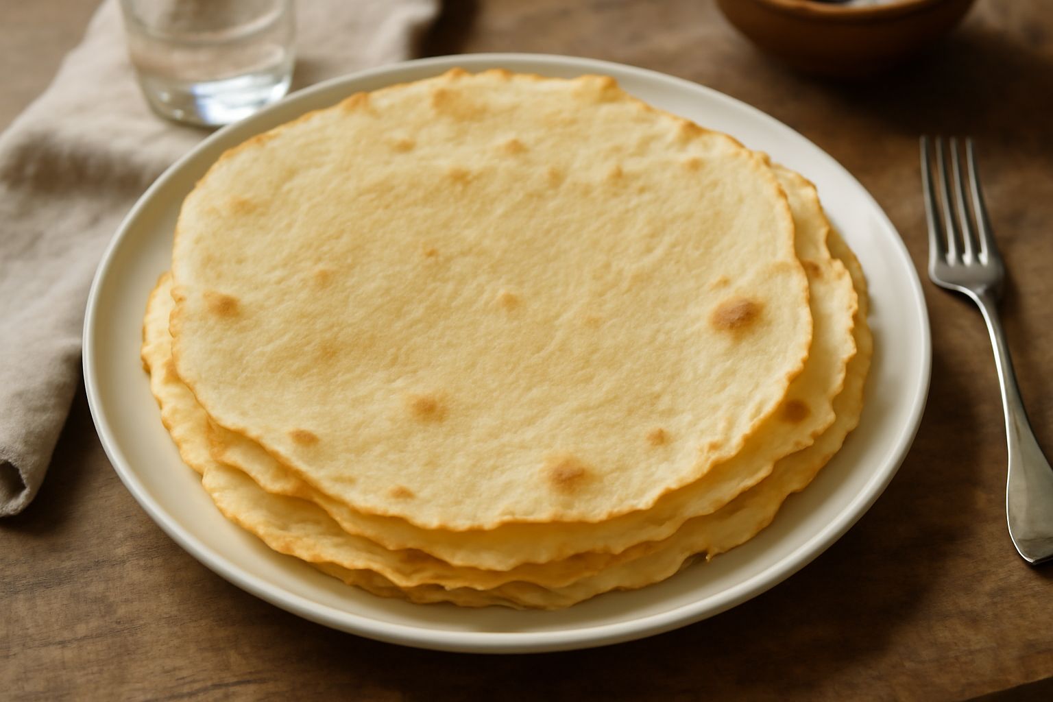 Pane carasau vibonese sottile e dorato, impilato in tre fette trasparenti sul piatto bianco, con riflessi di luce dorata sui bordi croccanti e leggermente ricurvi