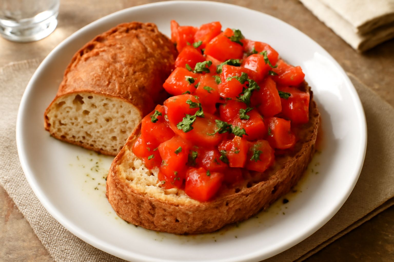 Pane cuntzau intero e tagliato a fette, con crosta scura e dorata, mollica elastica e porosa color avorio, su tavolo di legno con spighe di grano