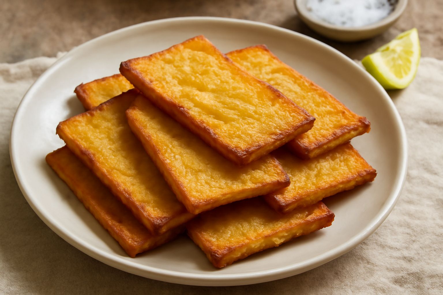 Panelle di farina di ceci dorate e croccanti appoggiate su carta da forno, ancora fumanti, con colore marroncino uniforme e superficie rugosa