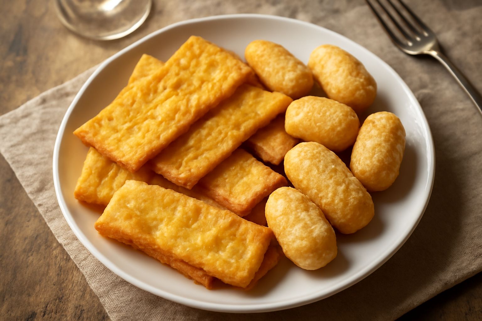 Panelle e crocchè appena fritti su carta assorbente, dorati e croccanti, con crocchè rettangolari e panelle rettangolari più sottili affiancate, vapore ancora visibile