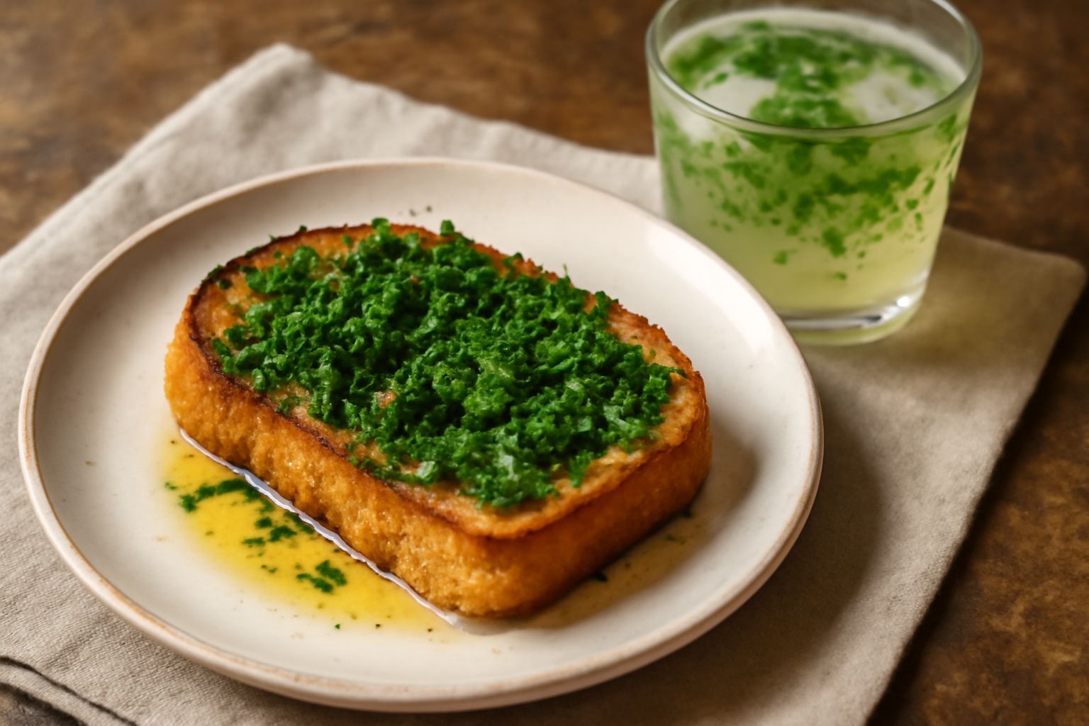 Un bicchiere trasparente con acqua limpida, foglie di prezzemolo fresco galleggiante, fette di limone giallo, cubetti di ghiaccio trasparente. Sfondo bianco, luce naturale, gocce di condensa sul bicch