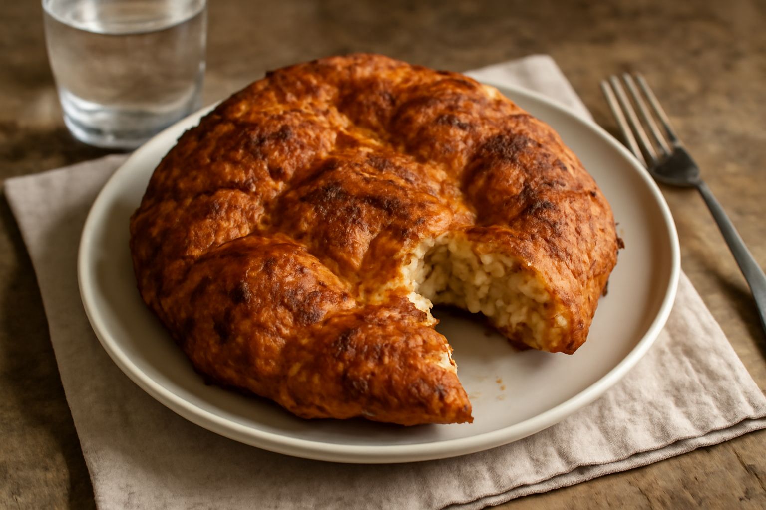 Pani fritta dorata e croccante posta su carta assorbente bianca, con superficie irregolare e screpolata, cosparsa leggermente di sale marino grosso