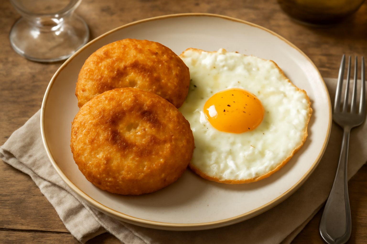 Crocchette dorate e croccanti di «pani fritt'e oisu» impilate su un piatto bianco, con gocce di olio lucido in evidenza e un fondo di prezzemolo fresco verde