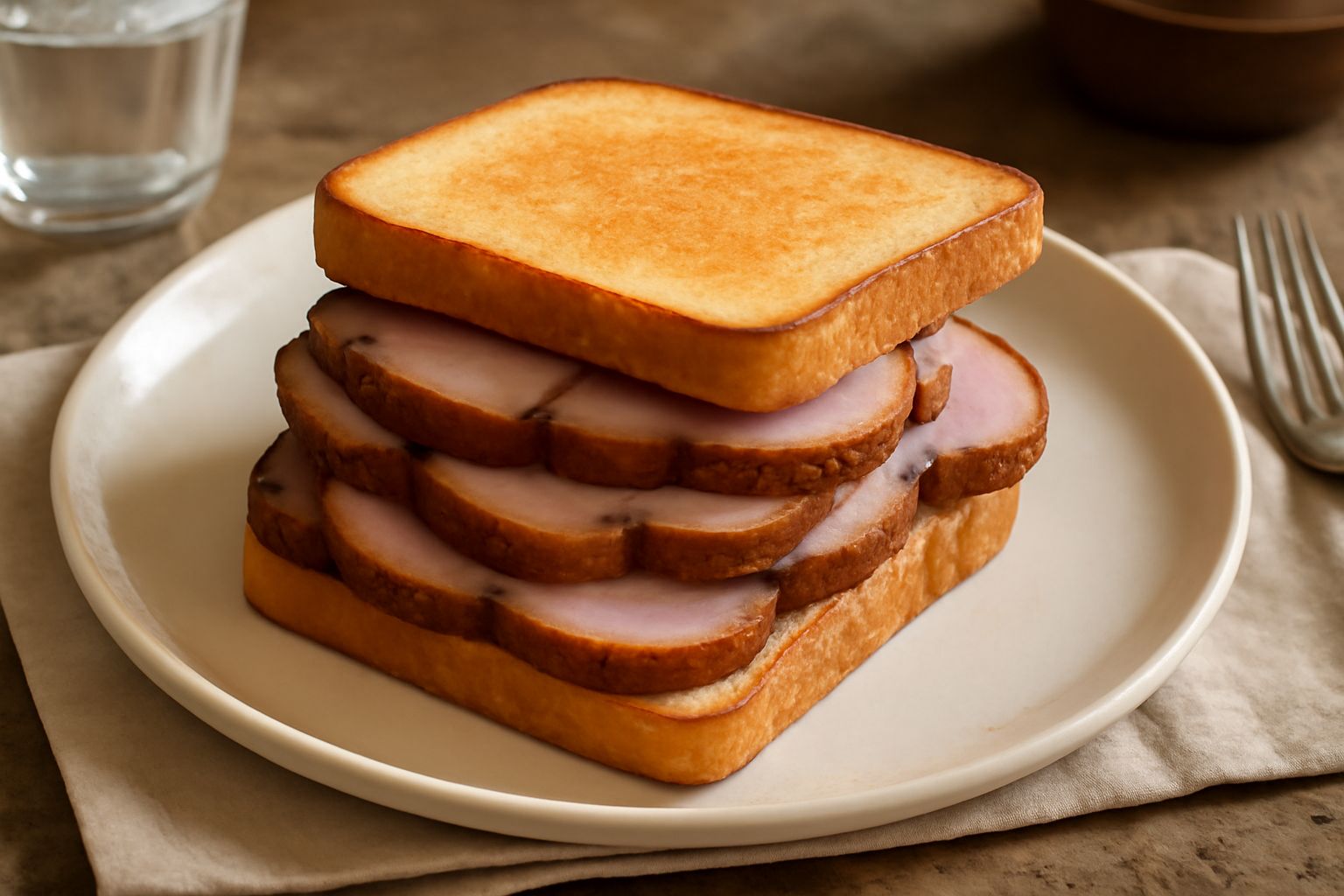 Panino aperto con porchetta affettata spessa, rosato e un po' lucido, dentro pane croccante di colore dorato, leggermente increspato ai bordi, posato su carta bianca