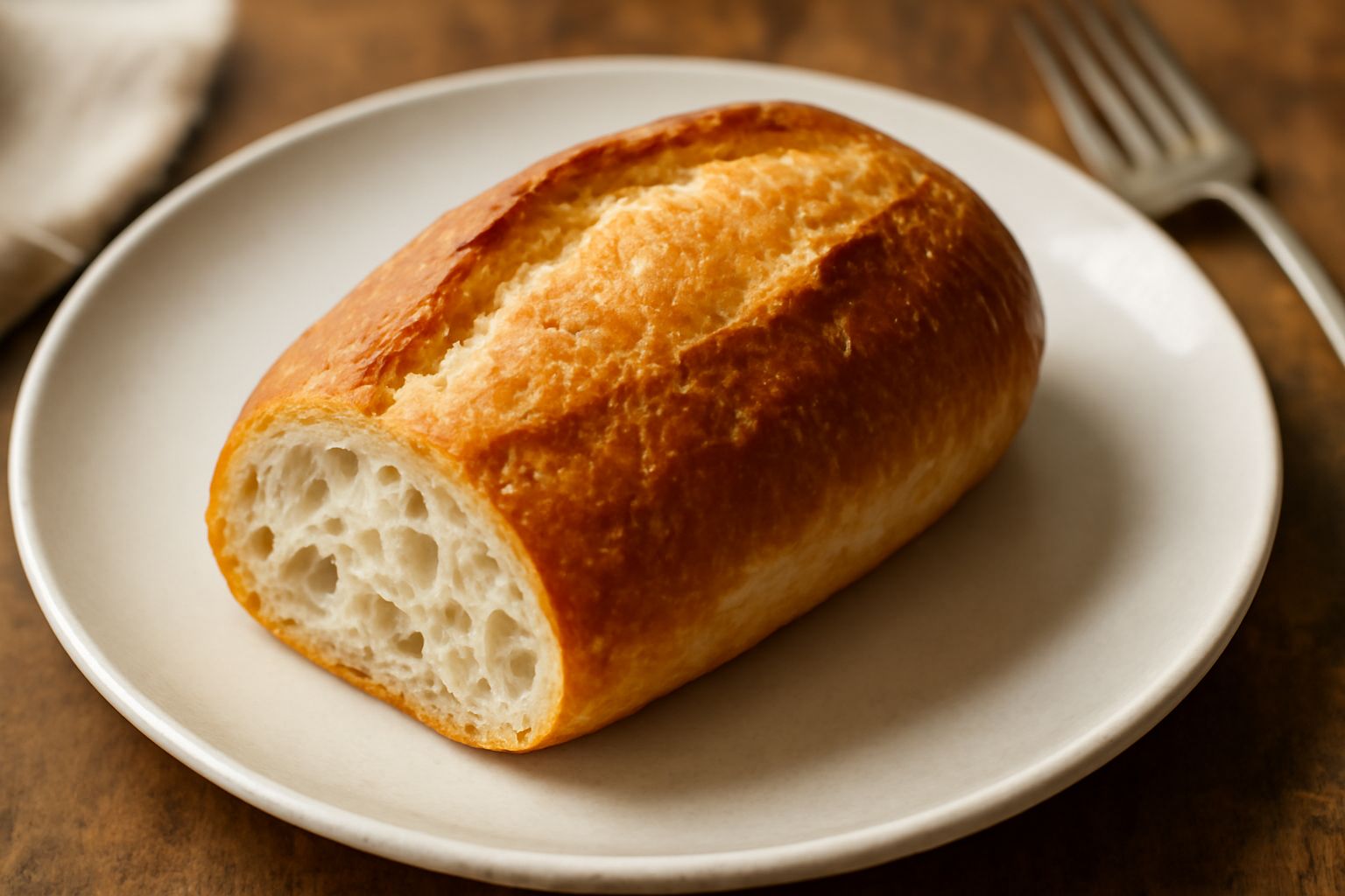 Pane toscano panis de mollu a fette, di colore dorato, con crosta croccante e interno bianco perlato, posato su una tavola di legno naturale