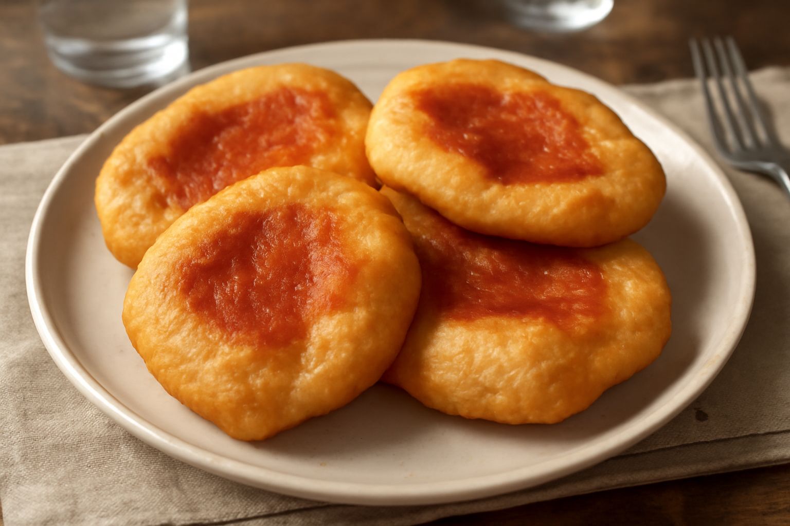 Panuzzi dorati appena fritti disposti su un piatto bianco, spolverati di zucchero a velo, con la ricotta visibile dal taglio, accanto una tazzina di caffè nero