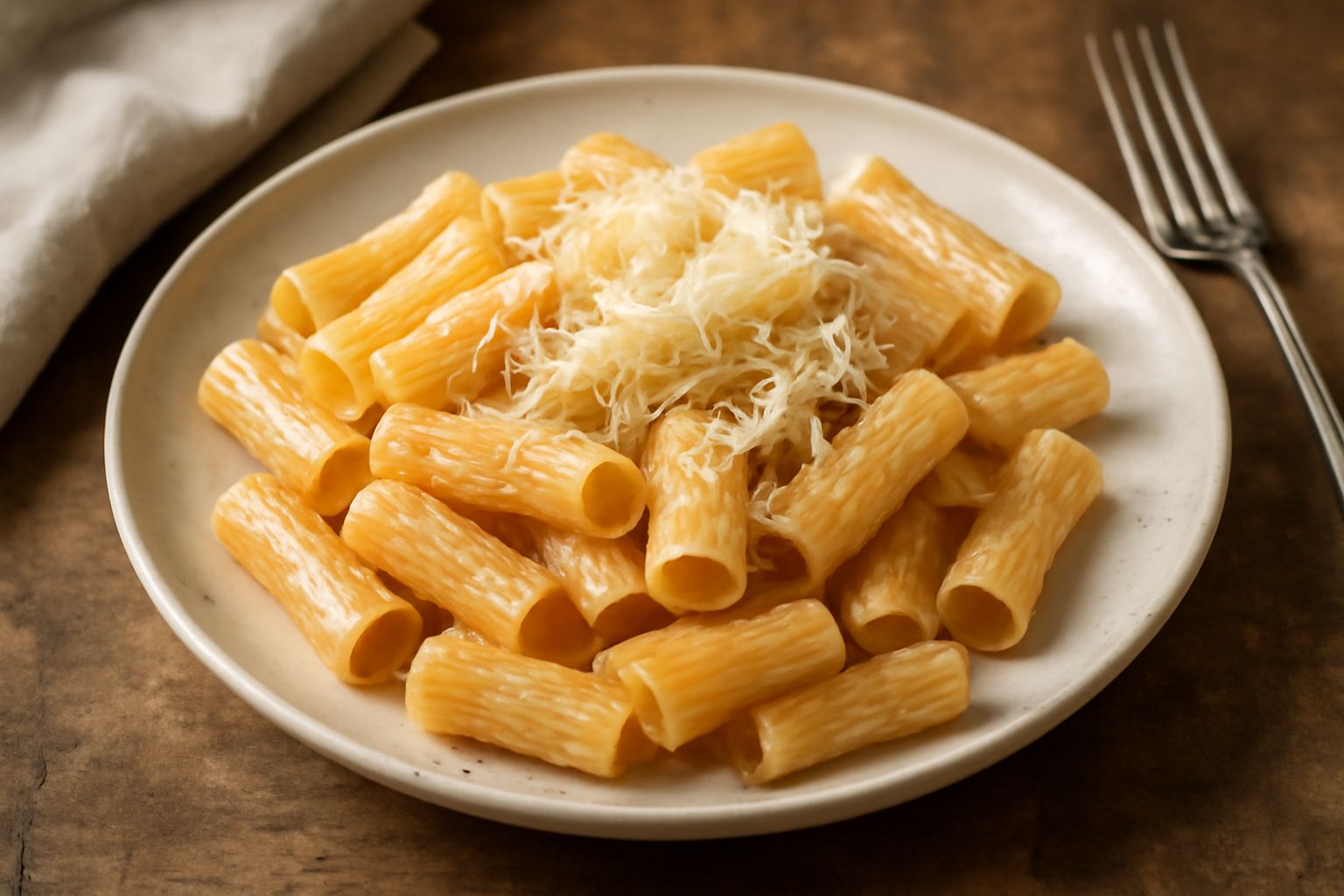 Fetta di Parmigiano Reggiano giovane color paglierino con pasta liscia e cremosa su un tagliere di legno accanto a un coltello per formaggi