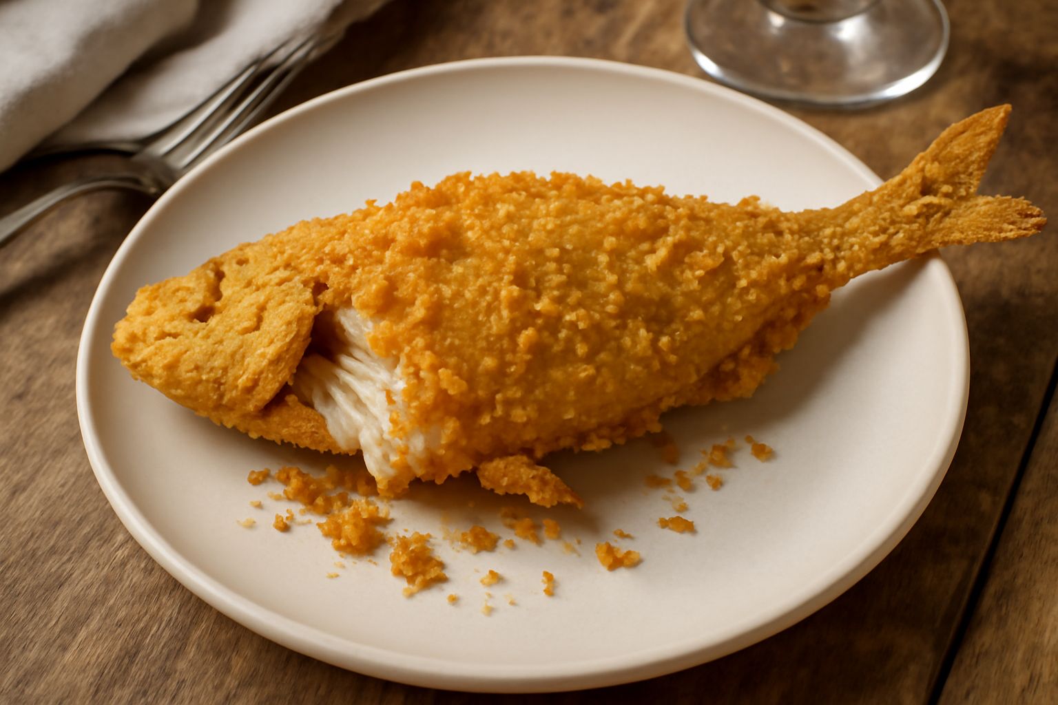 Pasere fritte dorate e croccanti disposte su un piatto bianco con limone tagliato a spicchi, prezzemolo fresco verde e un breve strato di sale marino grosso visibile sulla superficie croccante