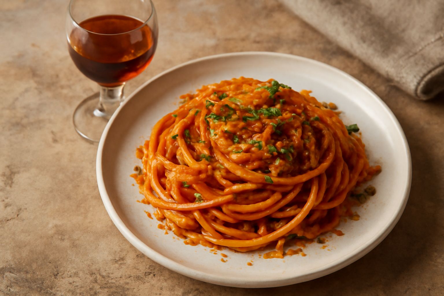 Bicchiere di Passito di Cefalù color ambra dorato, traslucido, con riflessi ramati, posato su una superficie di legno invecchiato accanto a un grappolo di uva bianca appassita
