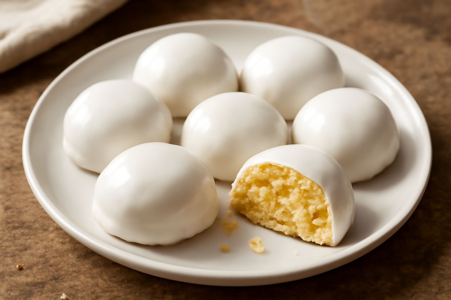 Paste di ricotta bianche dalla glassa liscia, rotonde, disposte su una carta bianca, con canditi d'arancia visibili dentro, accompagnate da una tazzina di caffè scuro