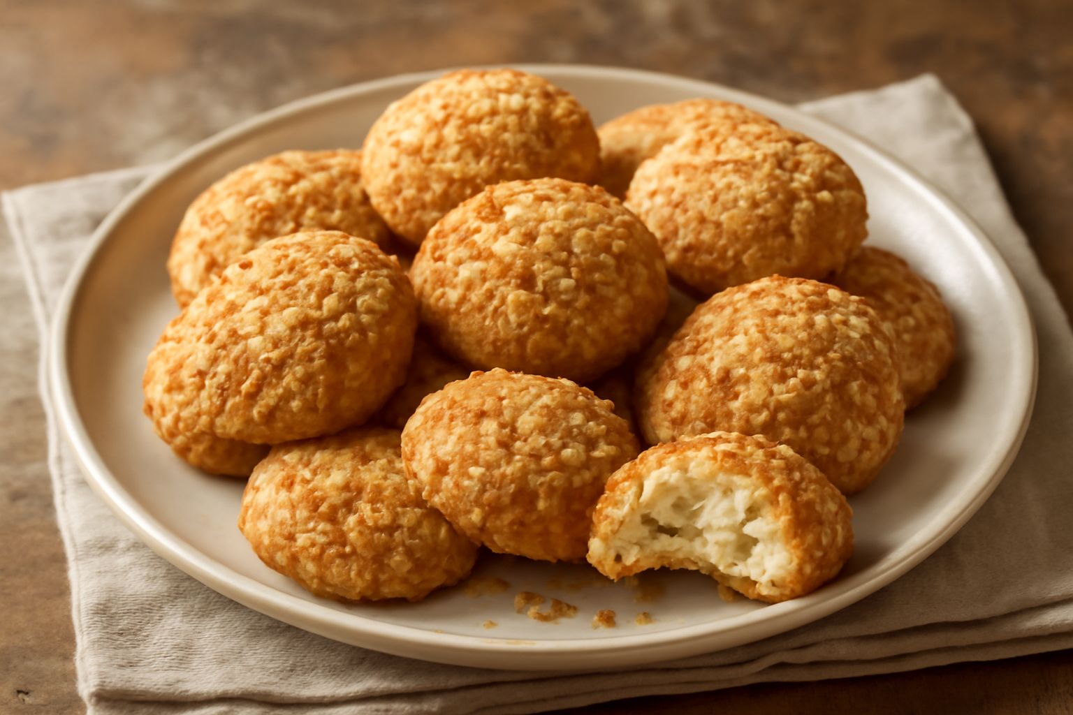 Pasticcini alle mandorle dorati e croccanti disposti su un piatto bianco, con scaglie di mandorla ben visibili sulla superficie, sfondo neutro