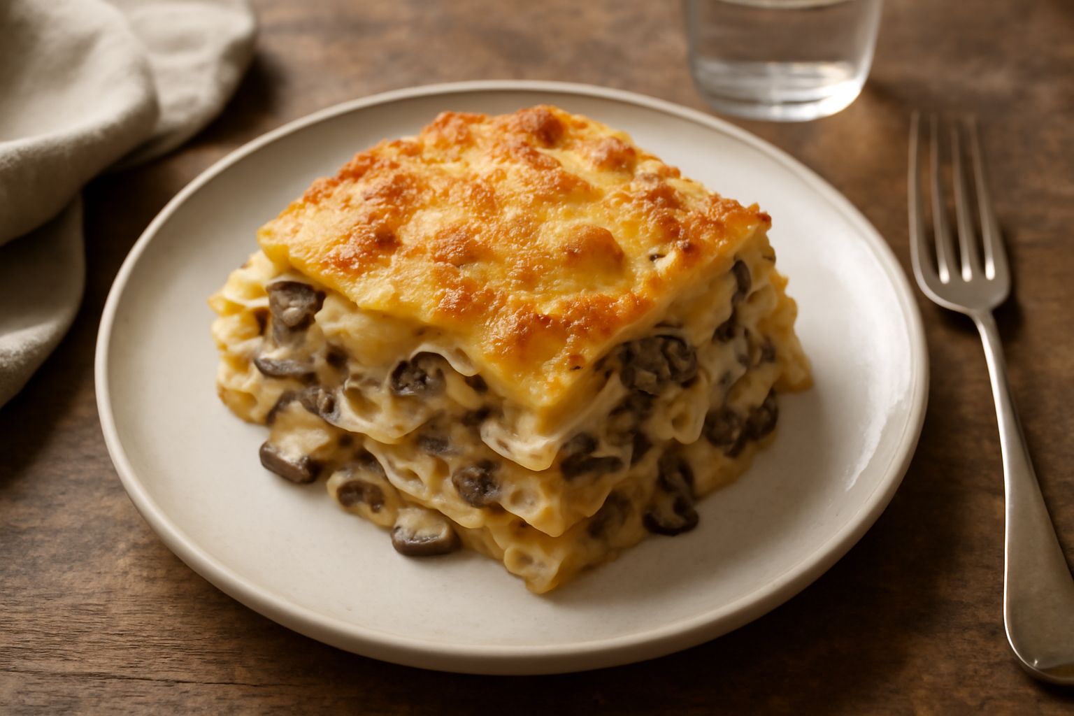 Pasticcio di pasta e funghi