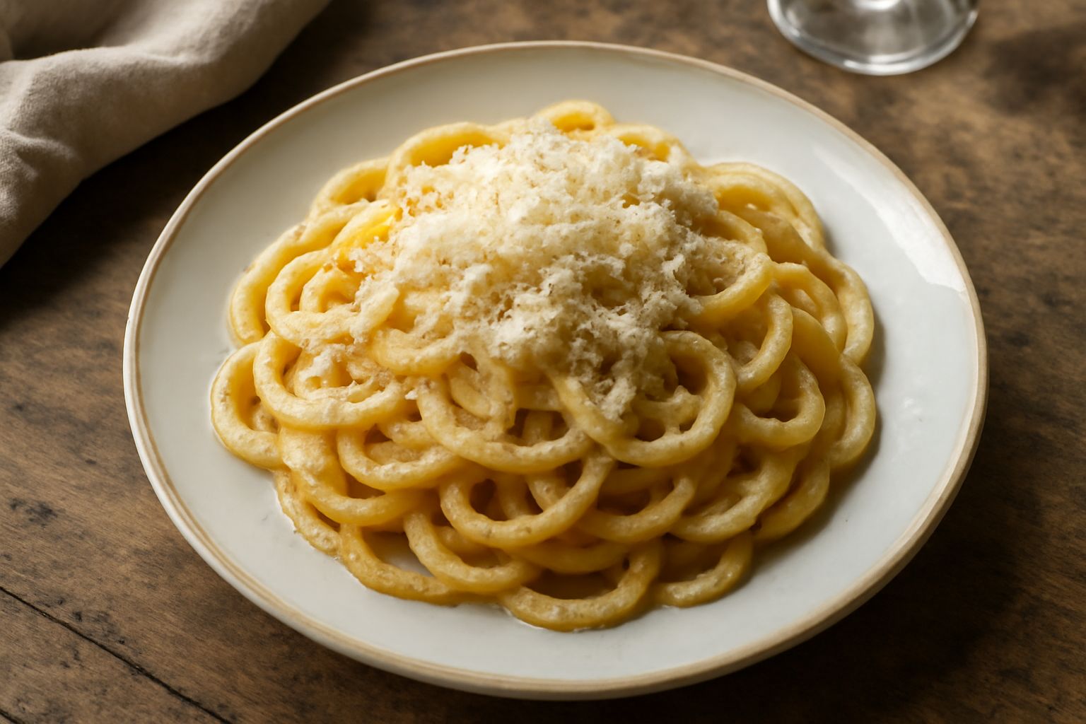 Pecorino delle Crete tagliato a spicchi su un tagliere di legno con miele, pane toscano e un bicchiere di vino rosso