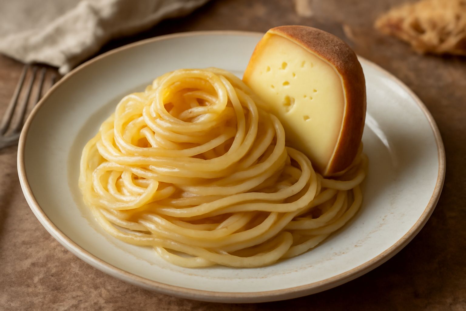 Forma di Pecorino di Spoleto tagliata a spicchi, pasta color giallo paglierino con occhiature piccole, disposizione su tavola di legno con rami di rosmarino e miele ambrato in vasetto di ceramica