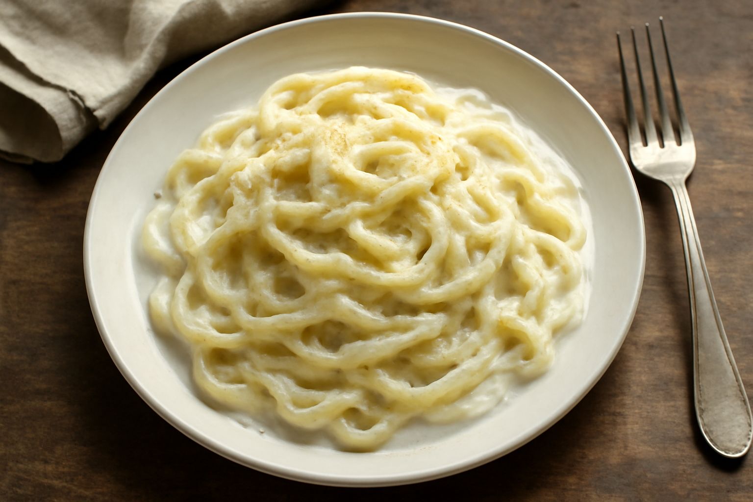 Pepe bianco macinato in una ciotola di ceramica bianca, con alcuni grani di pepe bianco intero sparsi accanto su un tavolo di legno naturale