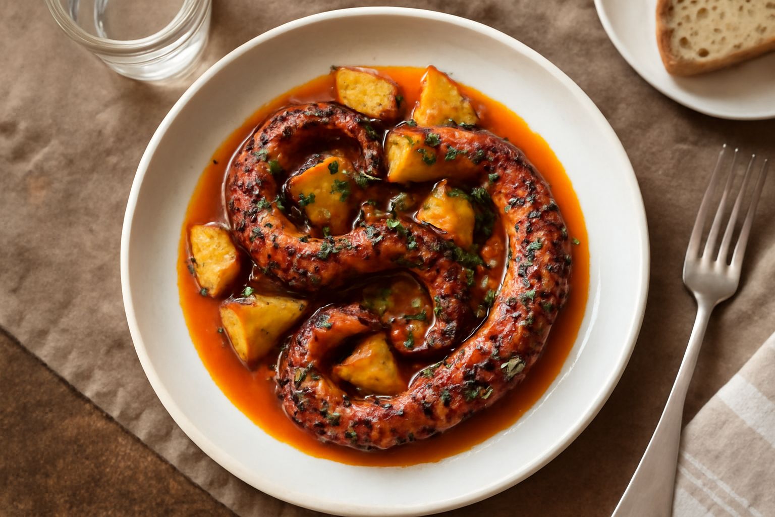 Polpo affumicato color grigio-bronzo con tentacoli arrotolati, disposto su piatto bianco con fettine di limone e rucola fresca