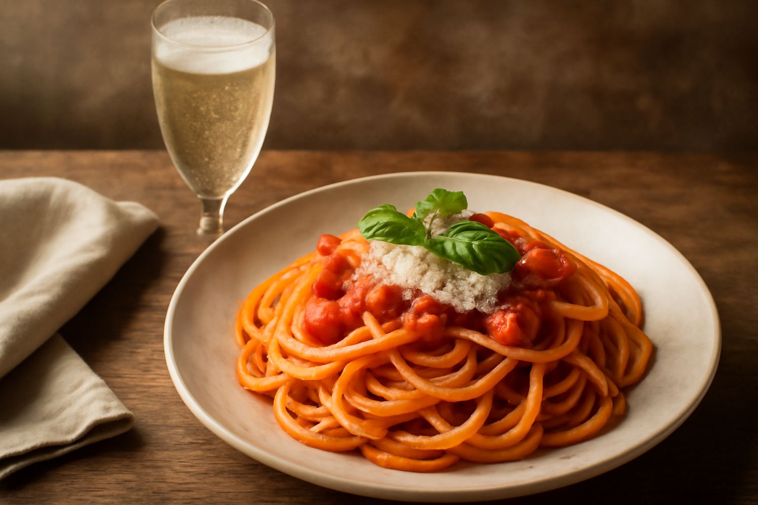 Due flute di Prosecco frizzante trasparente, servite su tavolo di legno bianco con ghiaccio visibile, sfondo di ciotola con olive e pane tostato