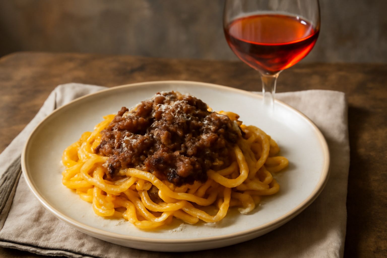 Bicchiere di Recioto di Soave di colore dorato ambrato con riflessi ramati, servito su tavolo di legno con noci tostate e miele sullo sfondo