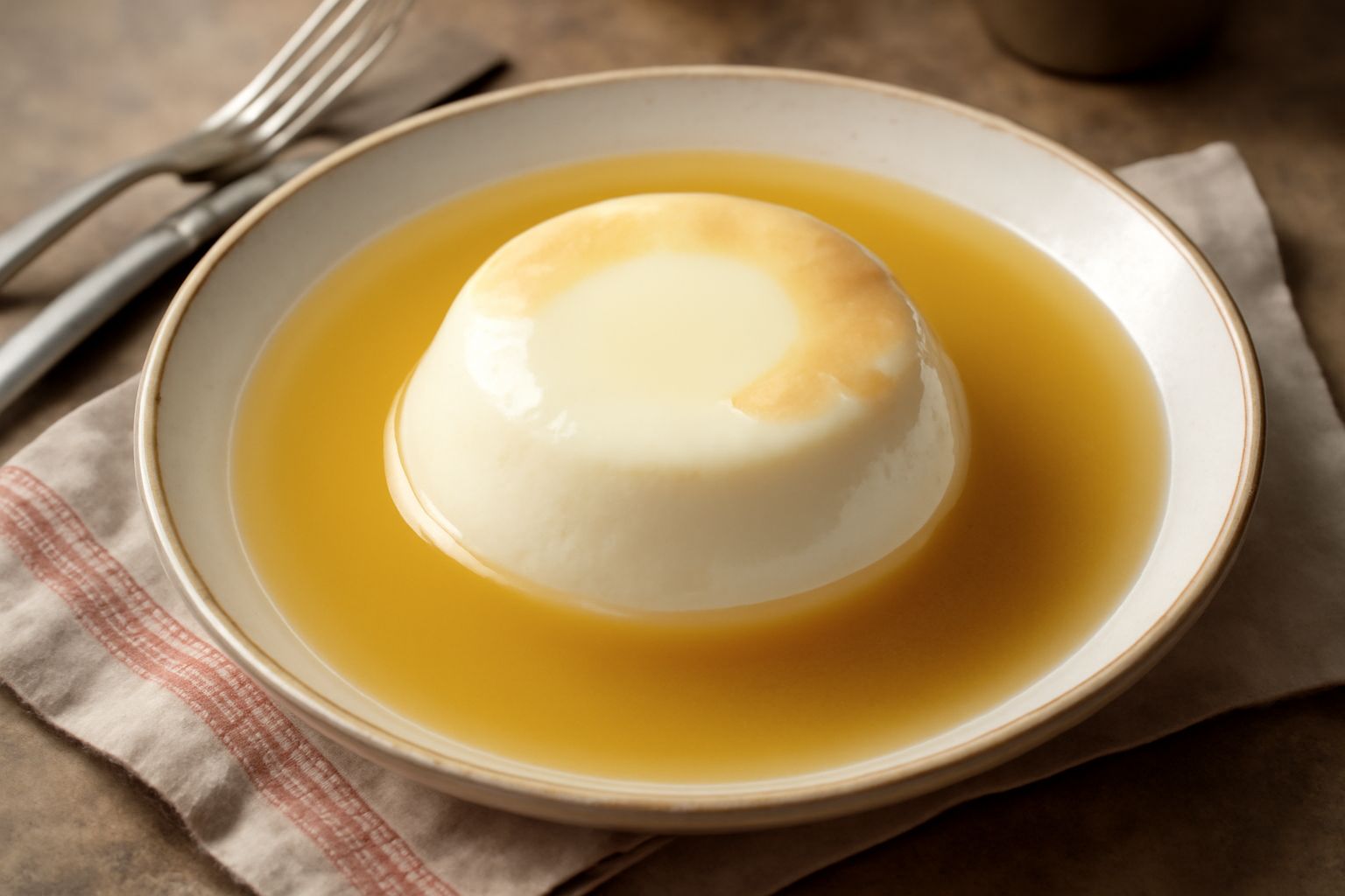 Vasetto di vetro con ricotta bianca immersa in grasso trasparente dorato, con erbe aromatiche visibili dentro il liquido, posato su un tavolo di legno rustico