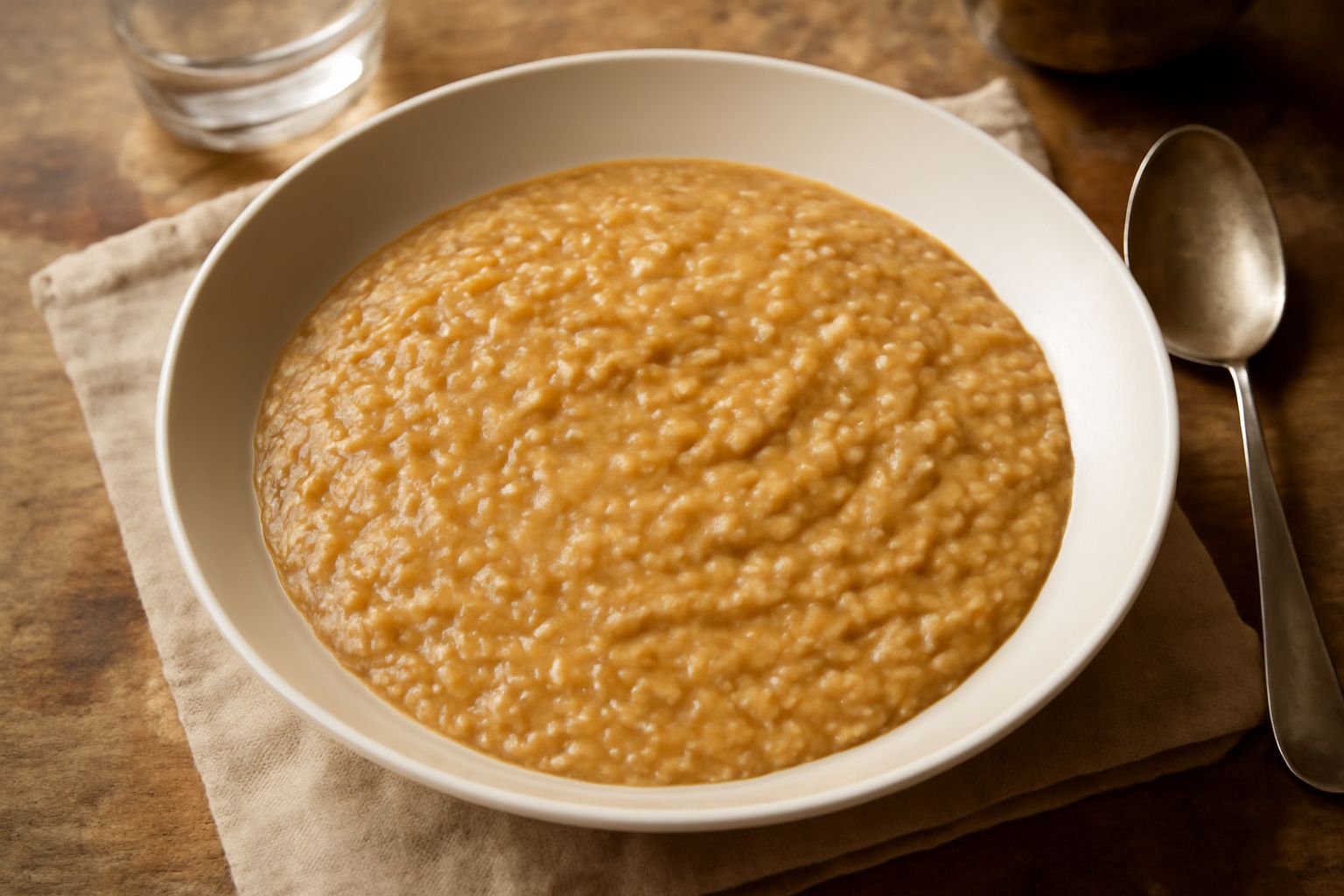 Piatto di ceramica bianca con risotto all'amaranto cremoso di colore beige dorato, decorato con fettine di tartufo grigio, parmigiano grattugiato e una foglia di salvia fresca in cima