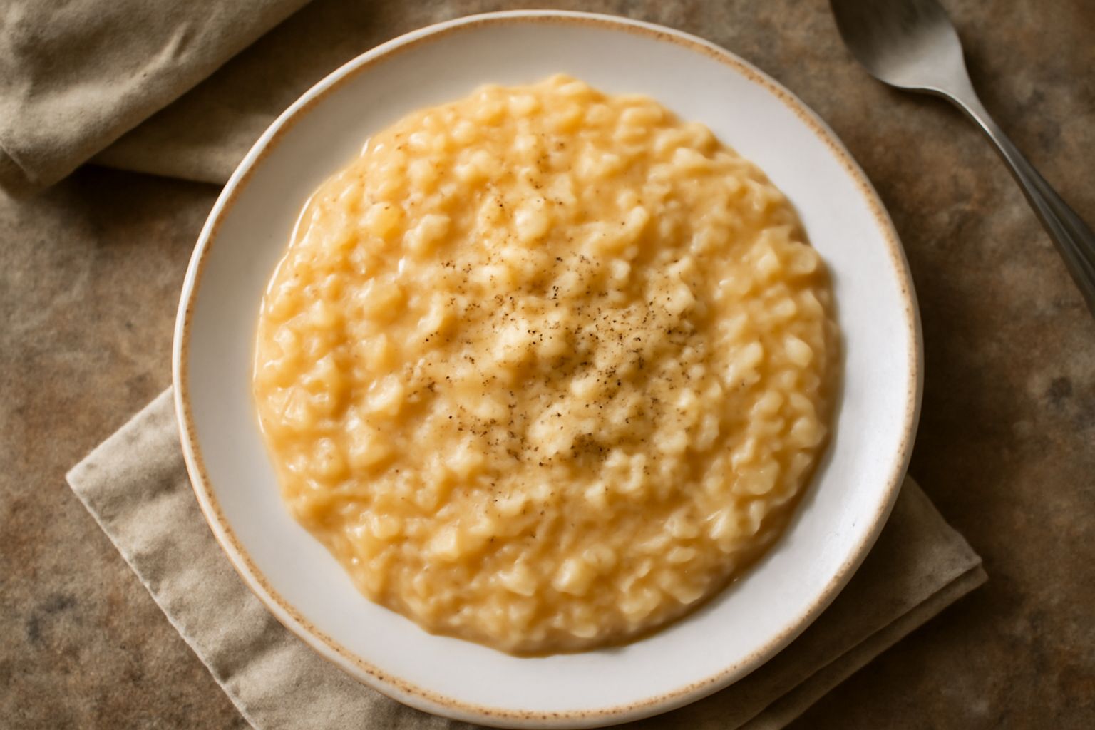 Bicchiere con rosolio di mandorla color beige crema, liquido denso e opaco, su un tavolo di legno con mandorle sgusciate accanto e una bottiglia di vetro scuro sullo sfondo
