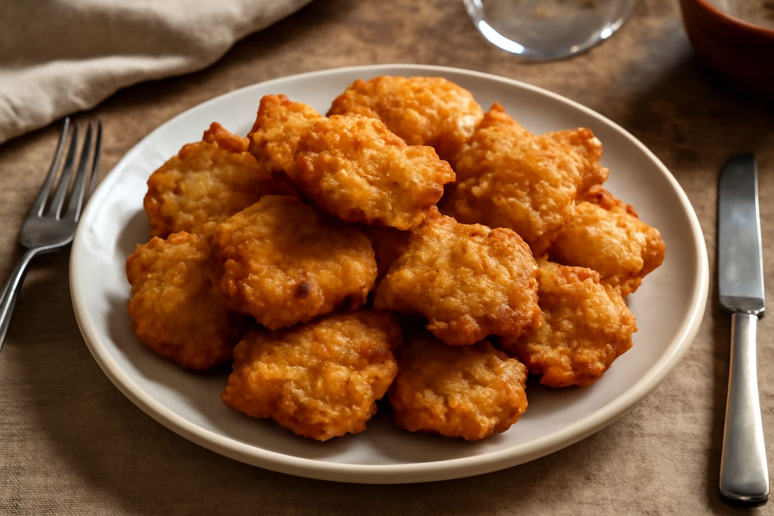 «Rozzoledda» dorate e croccanti, ancora calde, disposte su un piatto bianco con una leggera patina di unto lucido sulla superficie, aspetto ruvido e poroso tipico delle frittelle fritte