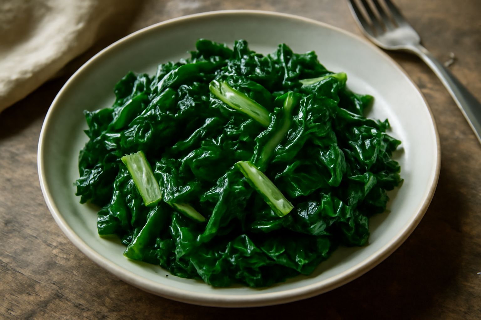 Insalata di bietole in una ciotola bianca, foglie verde scuro croccanti, condita con olio brillante e scaglie di parmigiano, limone affettato accanto