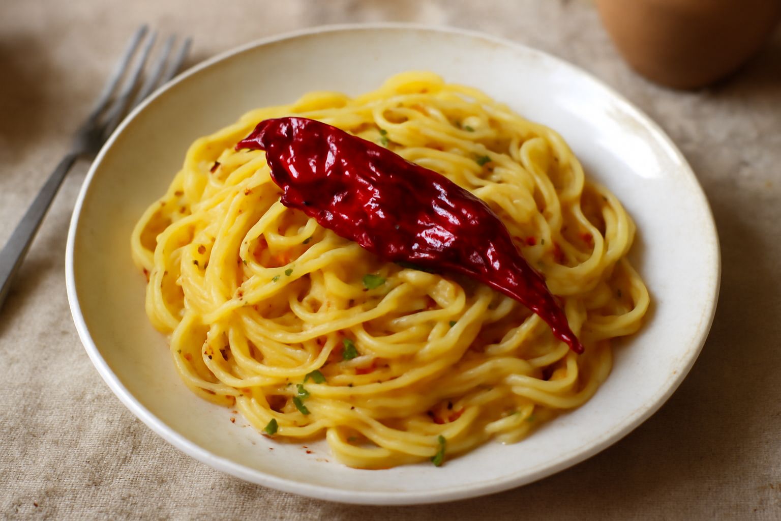 Peperoni cruschi rossi intensi, raggrinziti e secchi, disposti su un tavolo di legno rustico con sfondo di muro bianco, alcuni spezzati per mostrare l'interno carnoso