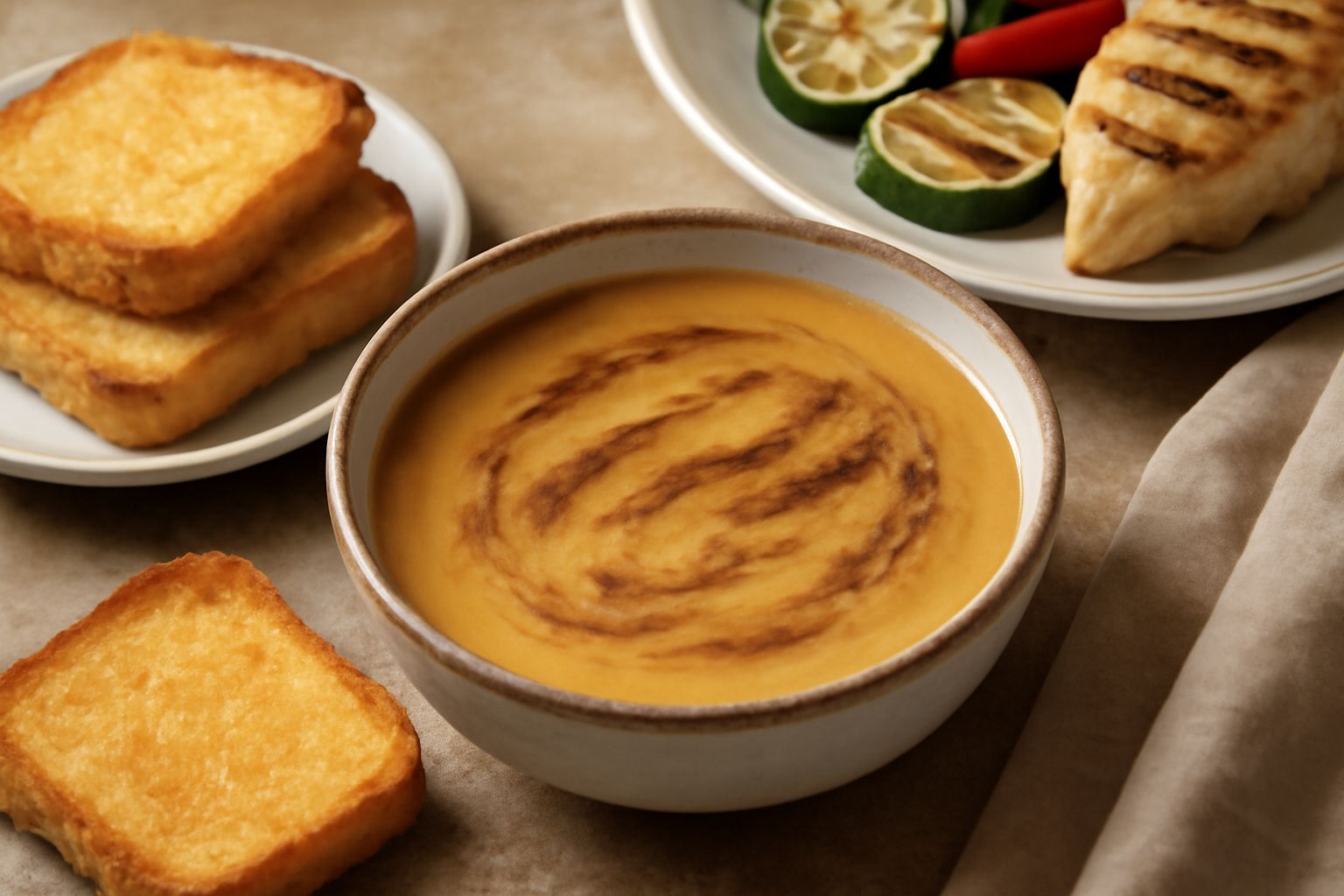 Salsa di acciughe e burro dorata in una ciotola bianca, con filetti di acciuga visibili in superficie, accanto a fette di pane tostato e rametti di prezzemolo fresco su un tavolo di legno chiaro