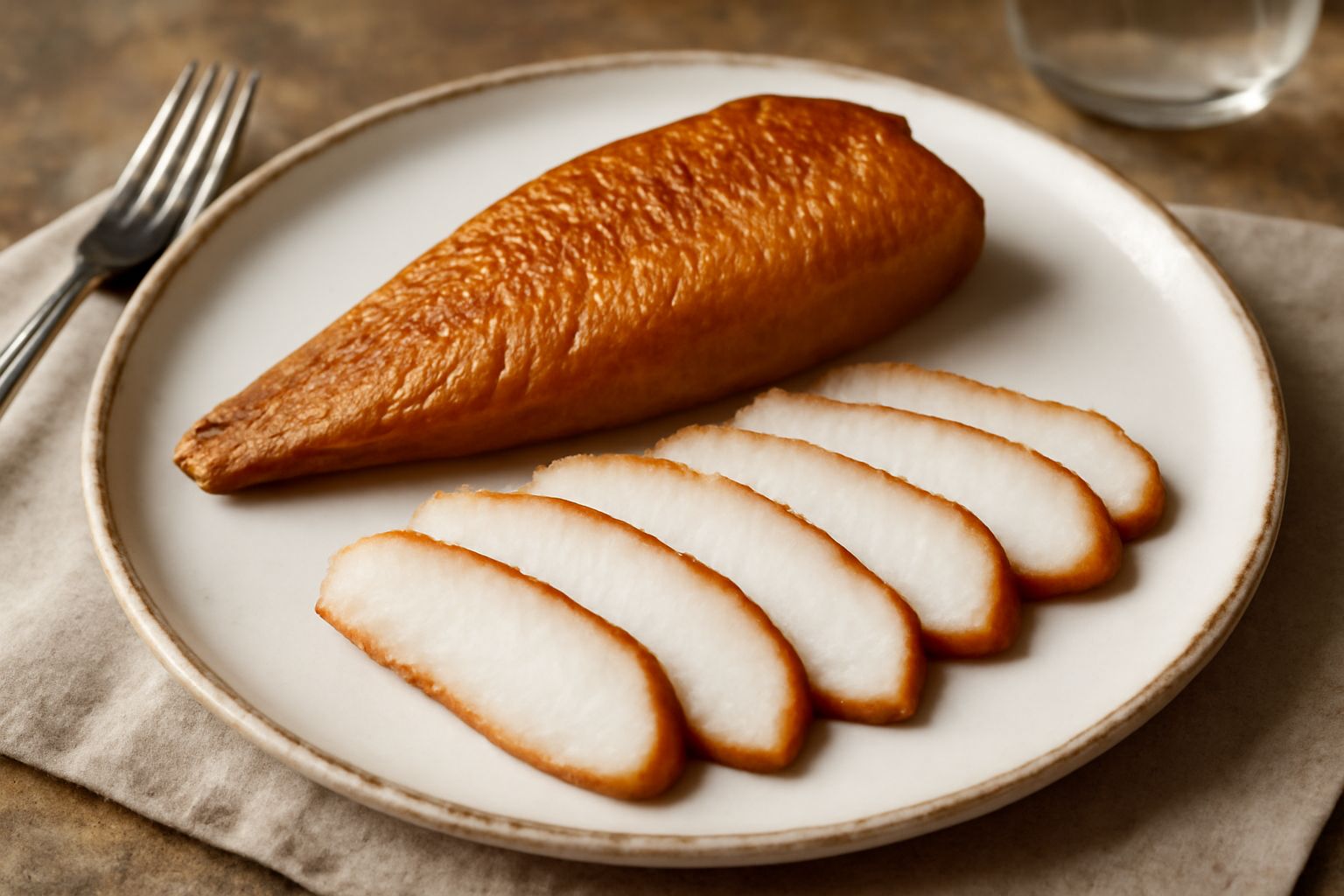 Filetti di sarago affumicato disposti su un piatto bianco, con tonalità bronzate dal fumo, guarniti con limone fresco e aneto verde, sfondo neutro