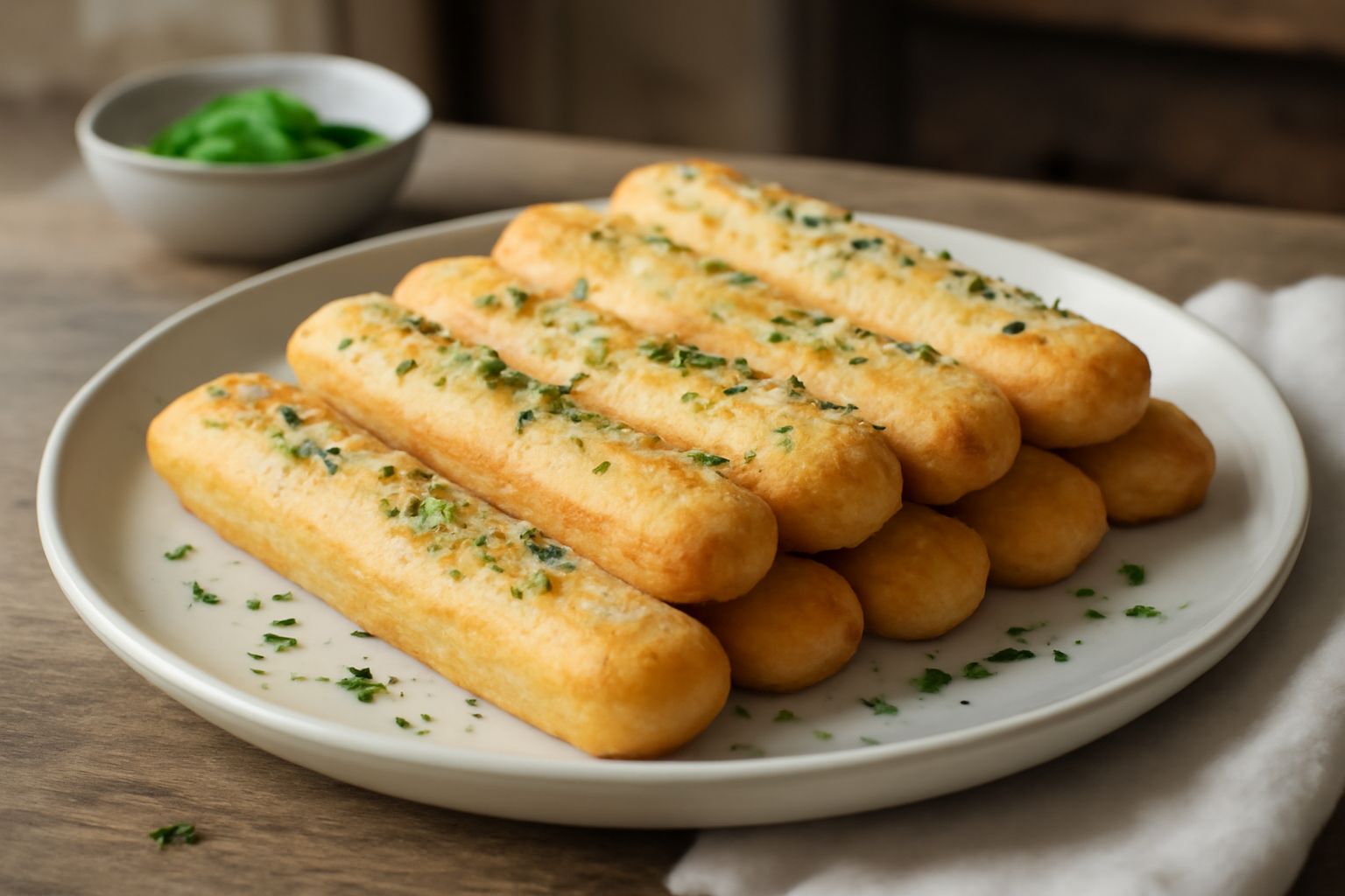 Savoiardi salati dorati e croccanti disposti verticalmente su un piatto bianco, con gocce di olio d'oliva in sottofondo e erbe aromatiche sparse
