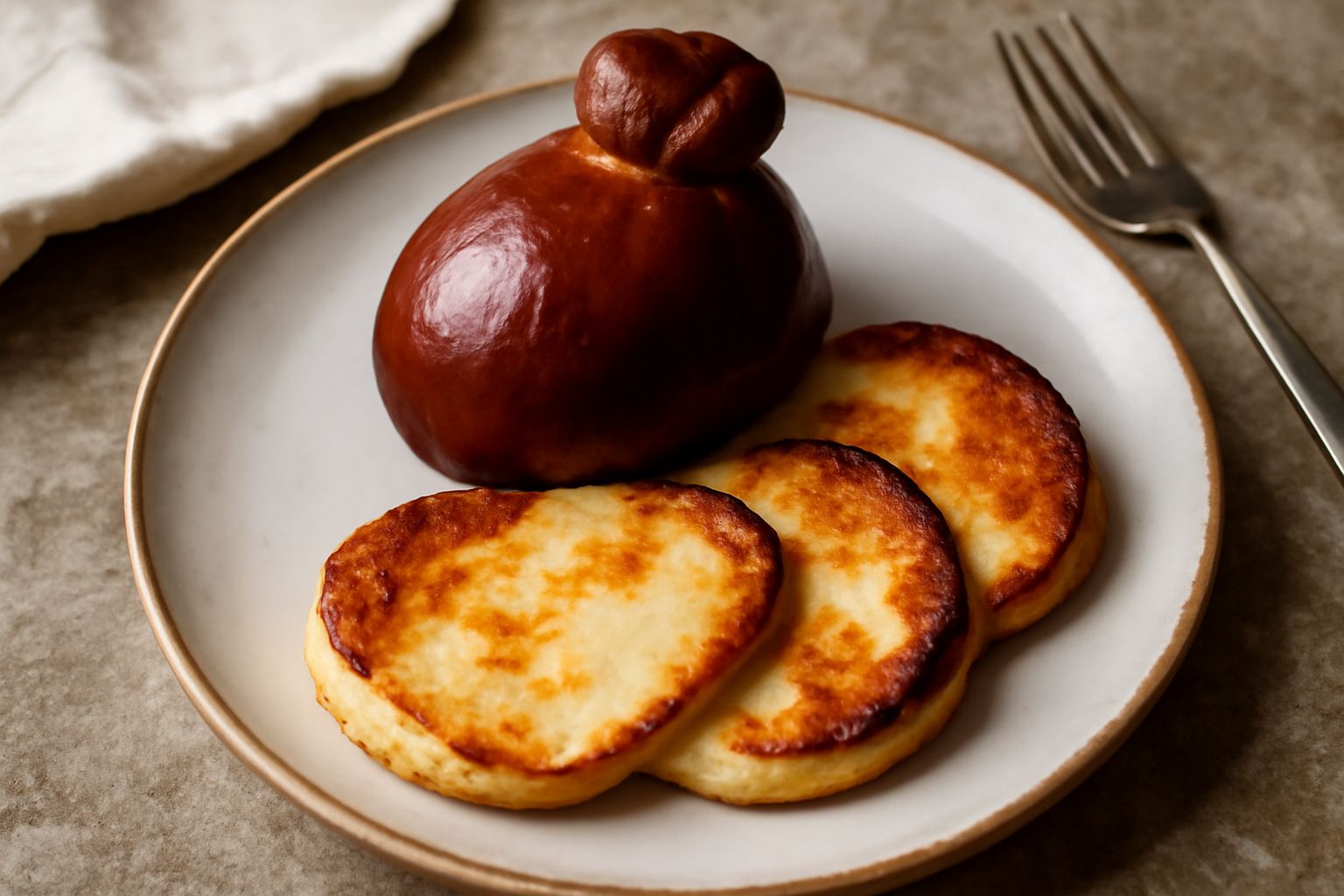 Scamorza affumicata grigliata su un piatto bianco, crosta scura e croccante, formaggio filante che esce da un taglio trasversale, guarnita con prezzemolo fresco e fettina di limone