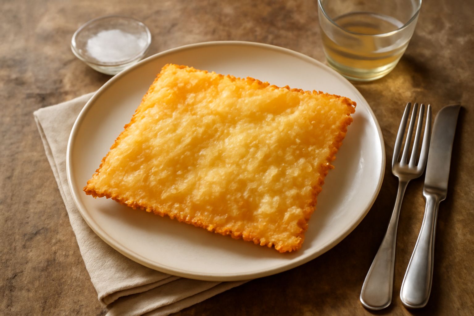 Rettangoli di sfoglia toscana dorata e croccante disposti su carta assorbente bianca, spolverati di zucchero, con una tazza di caffè sfocata sullo sfondo