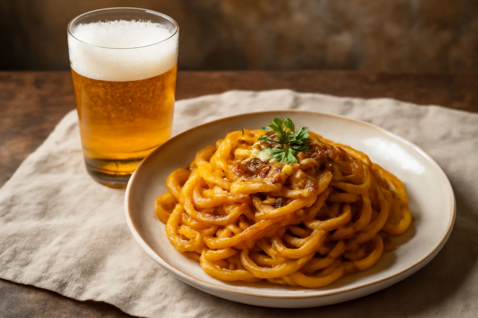 Bicchiere di sidro umbro trasparente e leggermente dorato con schiuma leggera, mele rosse e verdi disposte accanto, bottiglie di vetro scuro sullo sfondo con etichette rustiche