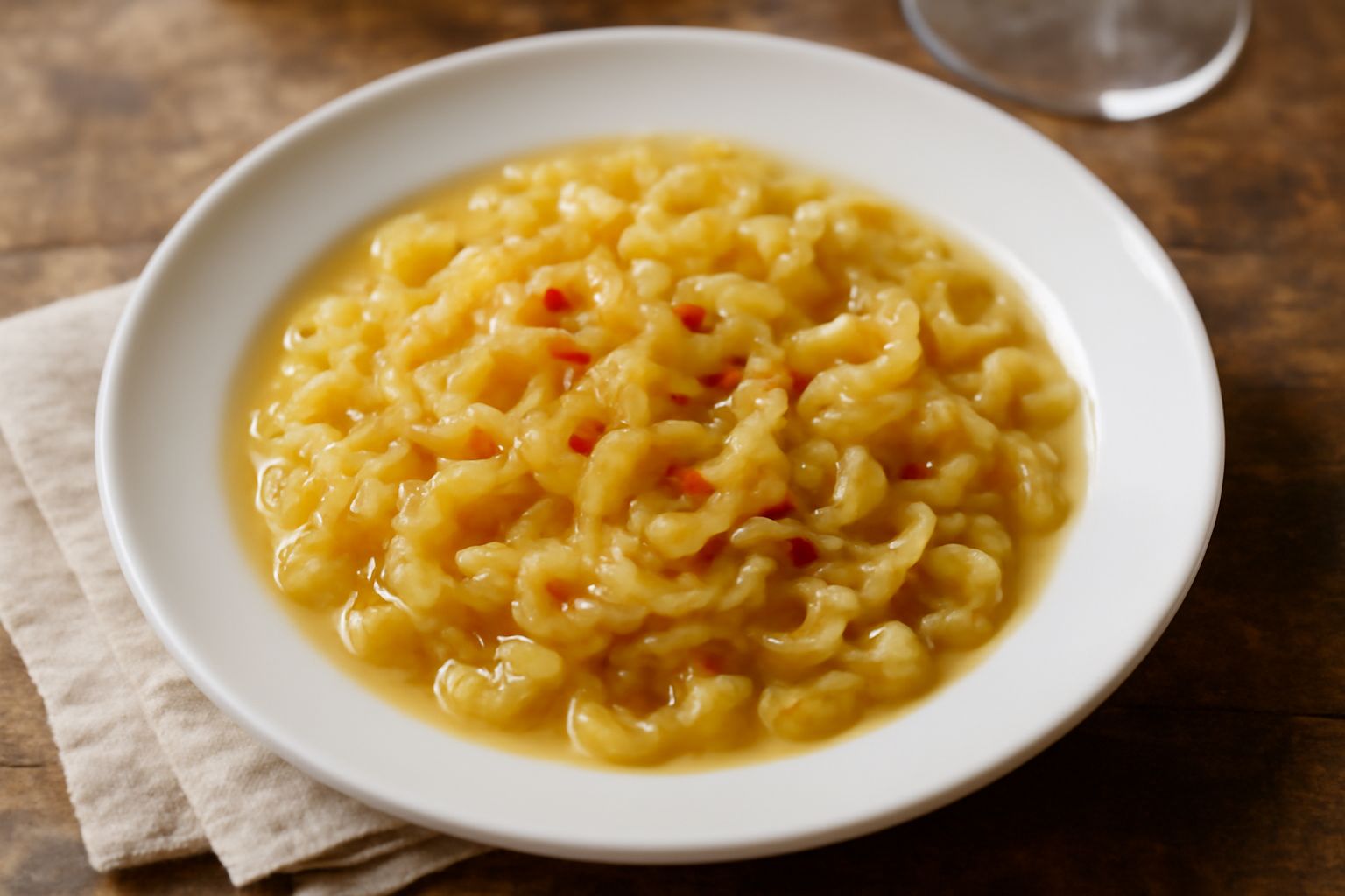 Soffritto basilicano in padella antiaderente: cipolla dorata e sedano tagliati finemente, peperoncino rosso sbriciolato, olio di oliva lucido sulla base