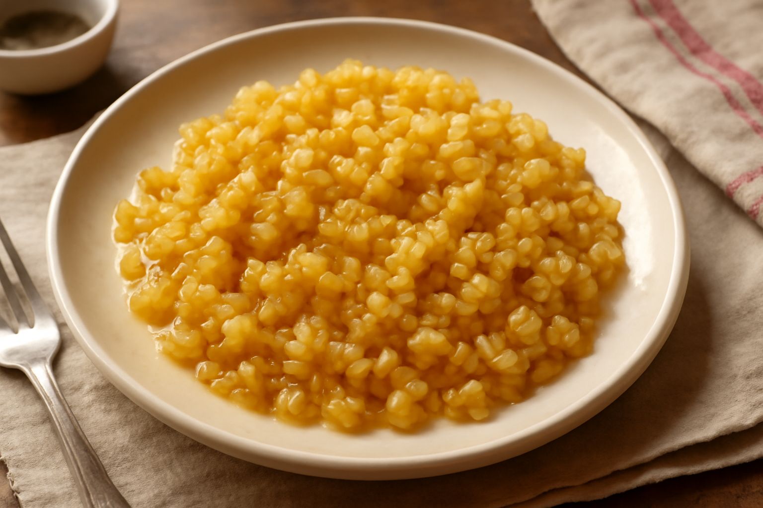 Cipolla e aglio tritati in una padella antiaderente con olio d'oliva caldo, leggermente dorati, che emanano vapore, con sfondo bianco