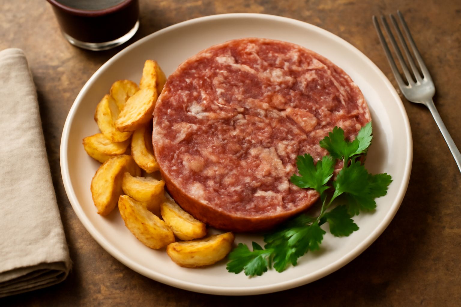 Soppressata affettata sottile su un tagliere di legno con coltello da affettare, bacche di pepe visibili sulla superficie del salume