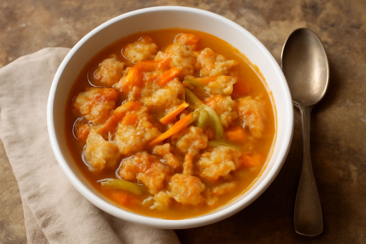 Ciotola di ceramica bianca con zuppa densa di verdure soffritte, pane raffermo dorato, cipolla trasparente e brodo chiaro, guarnita con prezzemolo verde su tavolo in legno