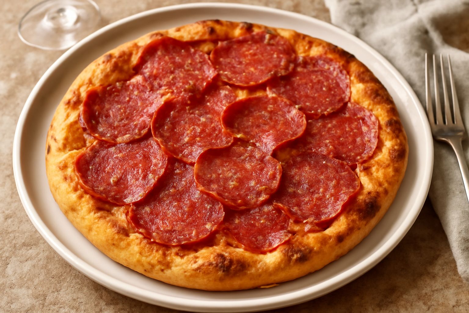 Spianata affettata su un tagliere di legno, con pepe visibile sulla superficie, accanto a un coltello e pane tostato