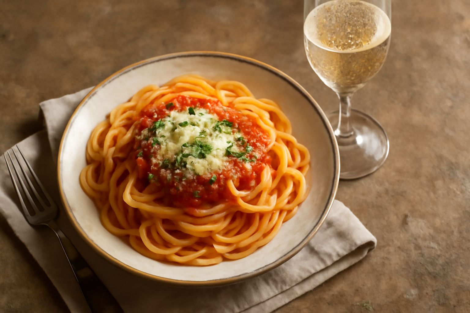 Flute di spumante trasparente con bollicine fini che salgono, colore giallo paglierino, servito in bicchiere freddo su tavolo scuro con calice ancora mezzo pieno