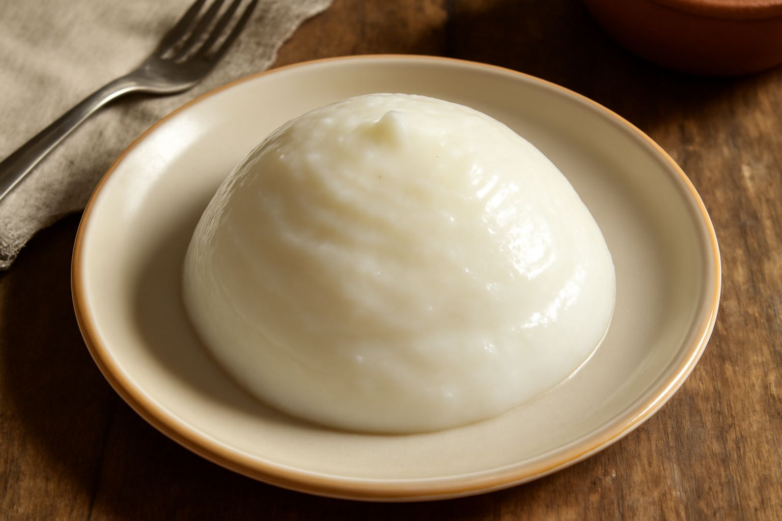 Strutto bianco cremoso in una ciotola di ceramica con cristalli di sale grosso sparsi intorno, con un cucchiaio di legno a lato su un piano di marmo