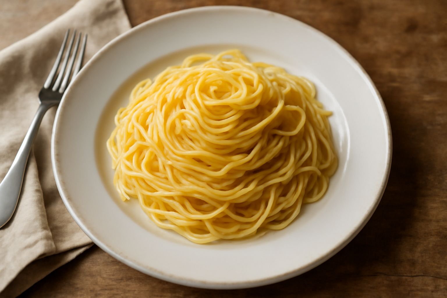 Taglierini all'uovo sottili e ondulati in un piatto bianco, conditi con un filo d'olio e pepe nero, accanto a uova fresche e un mazzo di prezzemolo
