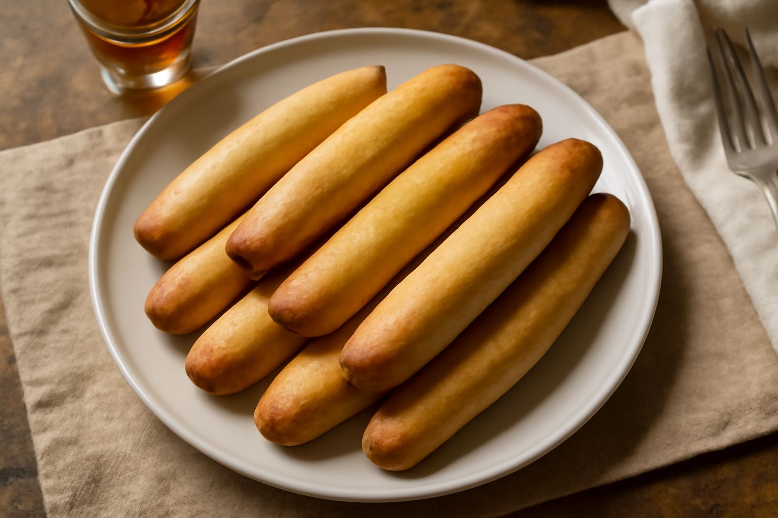 Tiliccas dorate e croccanti disposte su un piatto di ceramica bianca, con superficie liscia e compatta, leggermente annerite ai bordi dalla tostatura