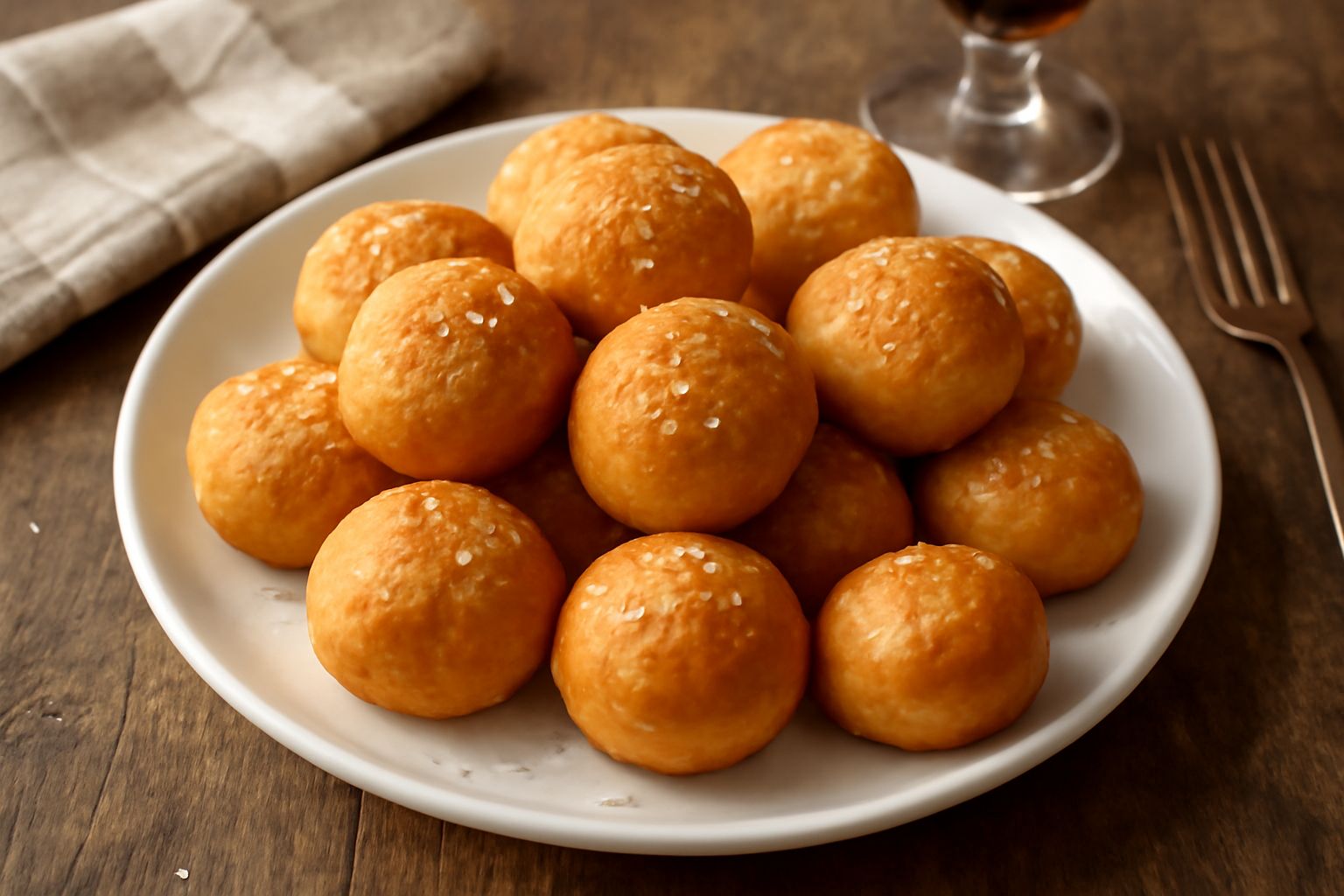 Tiricche dorate e croccanti ammucchiate in un piatto bianco, con puntini di sale fino visibili sulla superficie e olio che brilla; sullo sfondo una ciotola di semola