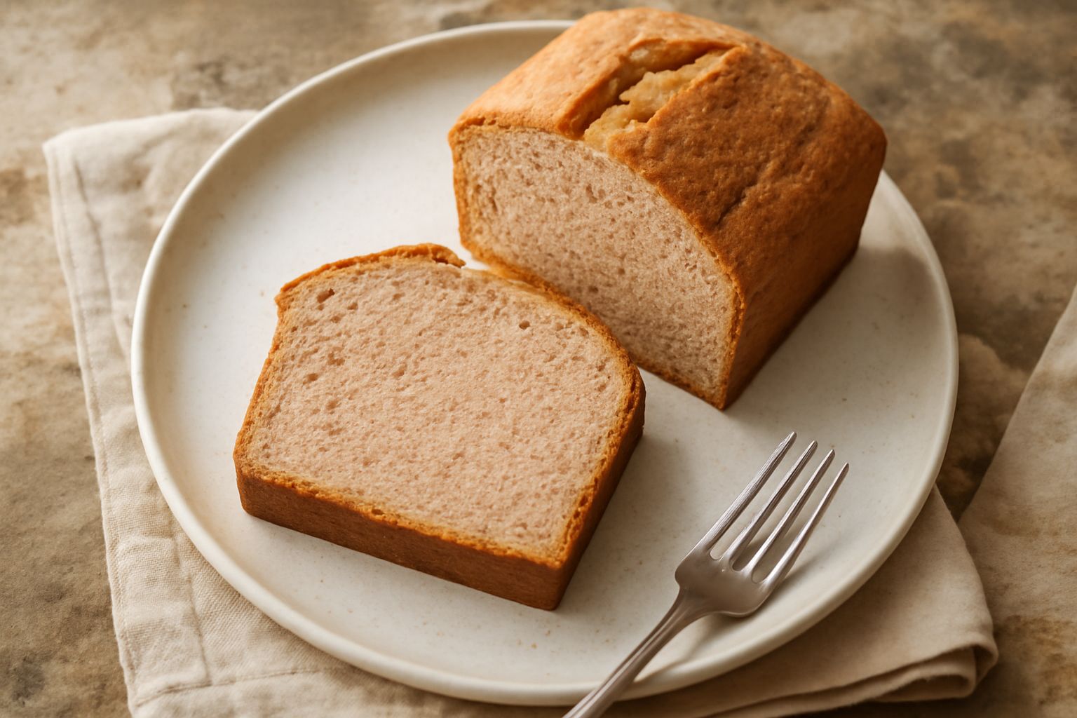 Torta di barbera affettata su un piatto bianco, dalla mollica dorata e compatta, con spolverino di zucchero a velo sulla crosta superiore, accanto a un bicchiere di vino rosso Barbera